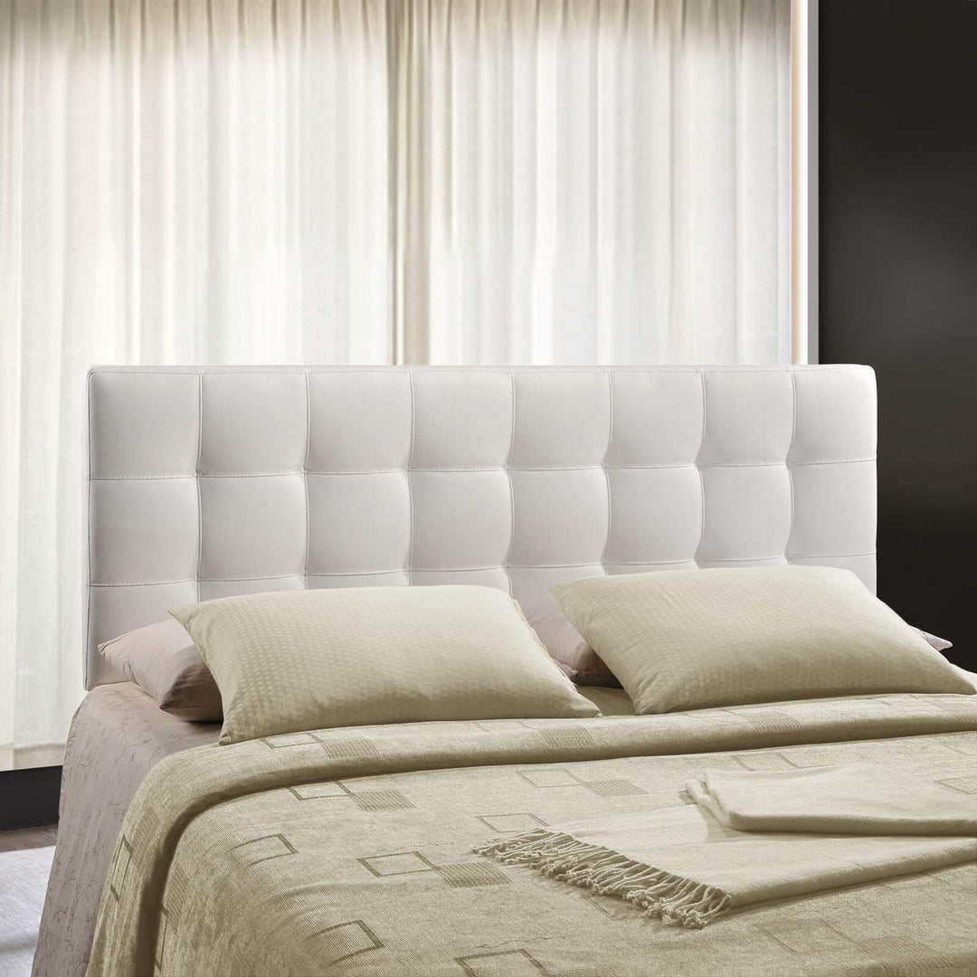 Lily Queen Vinyl Headboard White Modern Contemporary Faux Leather Tufted - Diamond Home USA