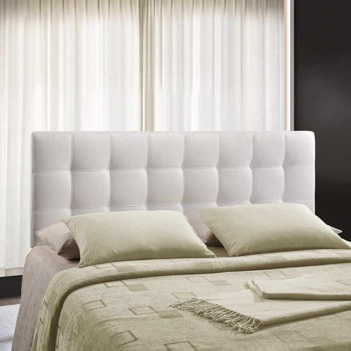 Lily Queen Vinyl Headboard White Modern Contemporary Faux Leather Tufted - Diamond Home USA