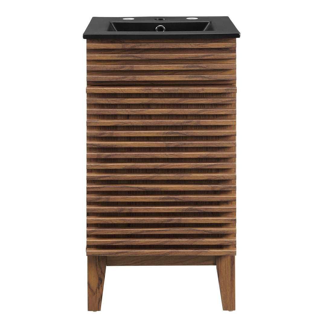 Render 18" Bathroom Vanity Black Mid-Century Modern Walnut Finish Soft Close - Diamond Home USA