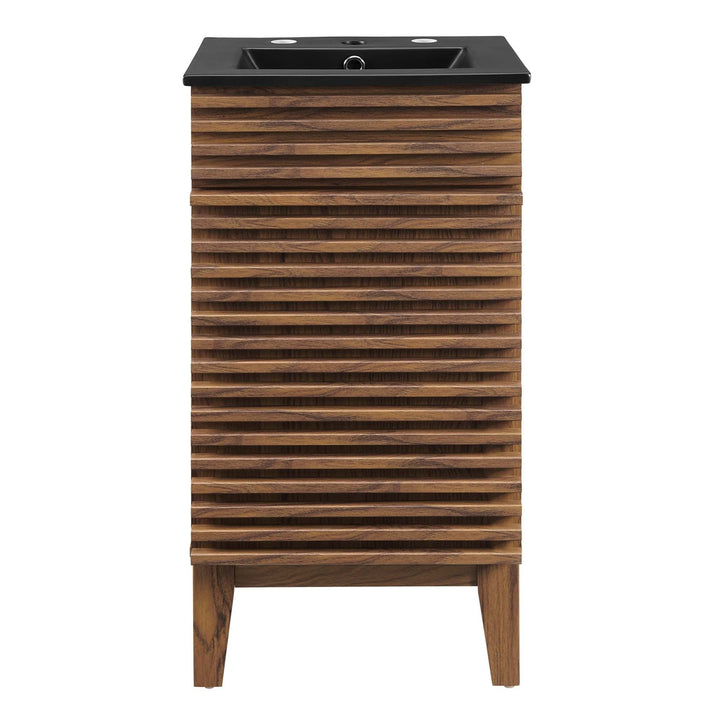 Render 18" Bathroom Vanity Black Mid-Century Modern Walnut Finish Soft Close - Diamond Home USA