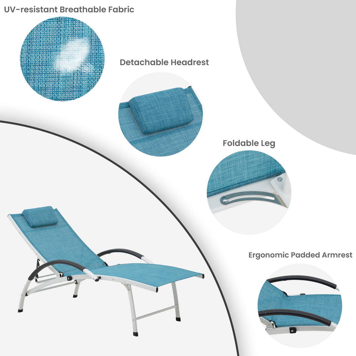 Outdoor Chaise Lounge Chair Set of 2 Aluminum Adjustable Patio Recliner Chair Blue - Diamond Home USA