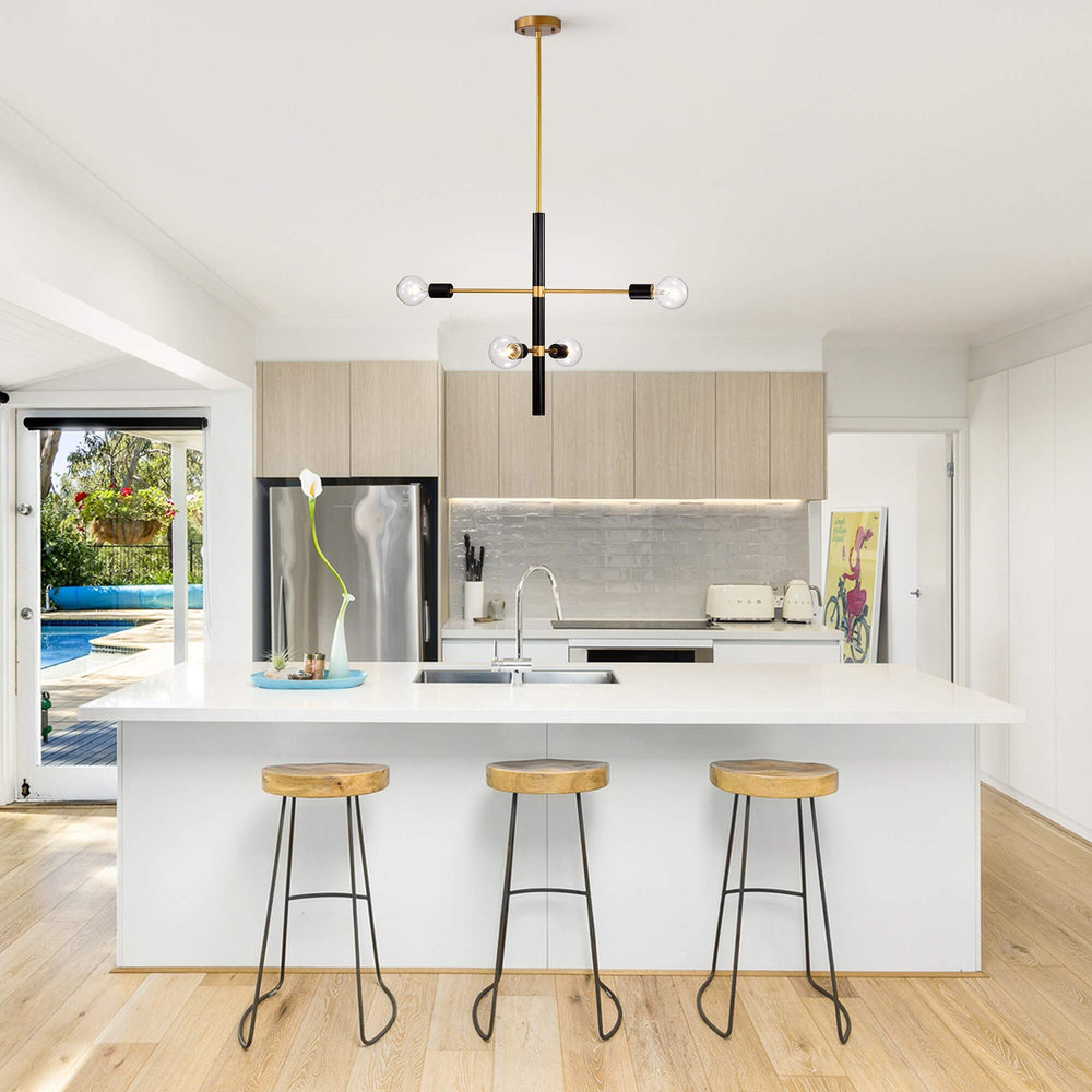 Matte Gold + Black 4-light Metal Linear Chandelier Modern Contemporary - Diamond Home USA