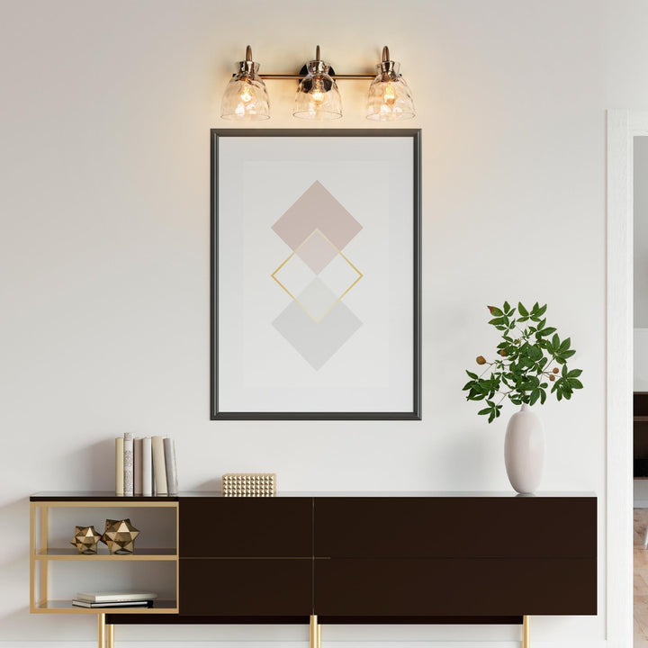Modern 3-light Bathroom Vanity Light Glam Black Gold Sconce with Water Glass L23 - Diamond Home USA