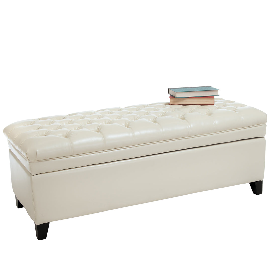 Christopher Knight Home Hastings Tufted Leather Storage Ottoman Ivory