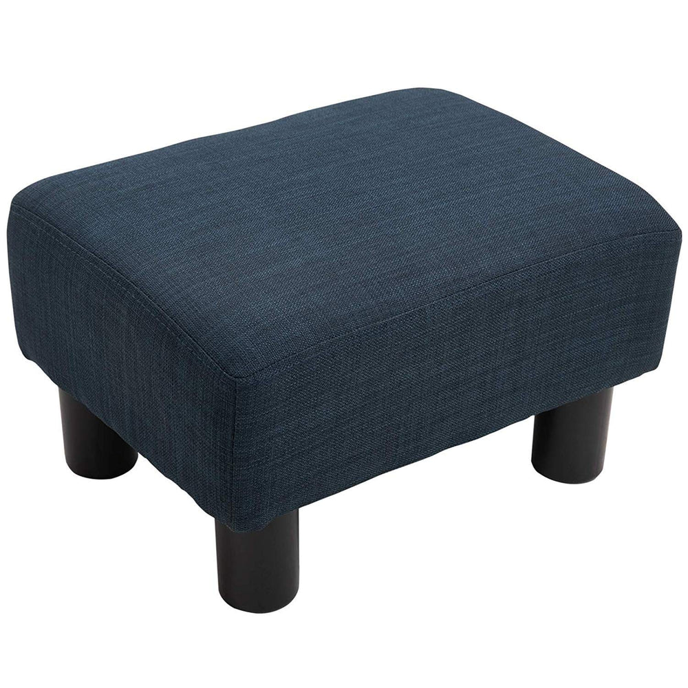 16" Cube Modern Linen Footrest Ottoman Blue Solid Contemporary Rectangle Foam - Diamond Home USA