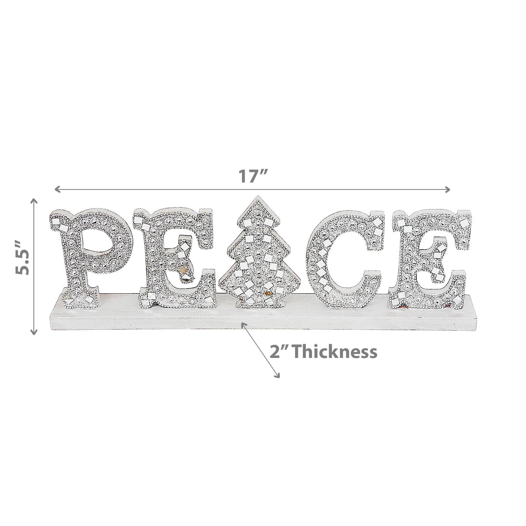 ih casa décor Christmas Silver Diamond Word Stand Peace Table Top Decor - Diamond Home USA