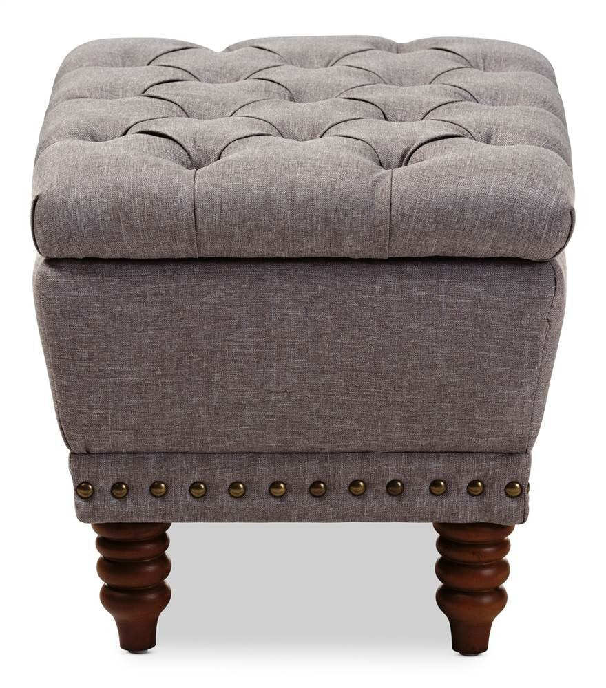 Baxton Studio Annabelle Tufted Storage Ottoman in Gray and Walnut Light Grey - Diamond Home USA