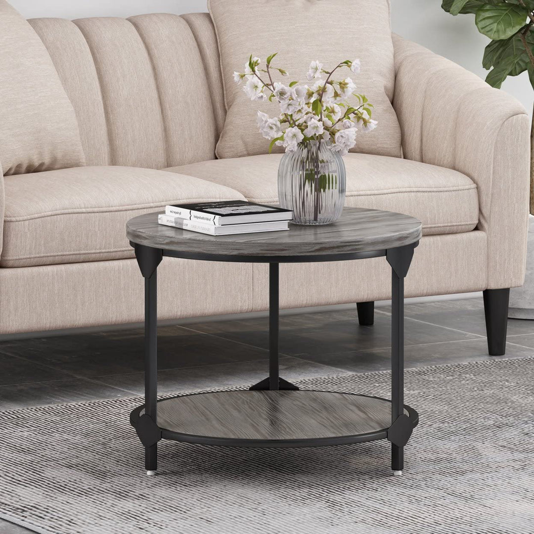 Christopher Knight Home Adeline Modern Industrial Round Coffee Table Gray Black - Diamond Home USA