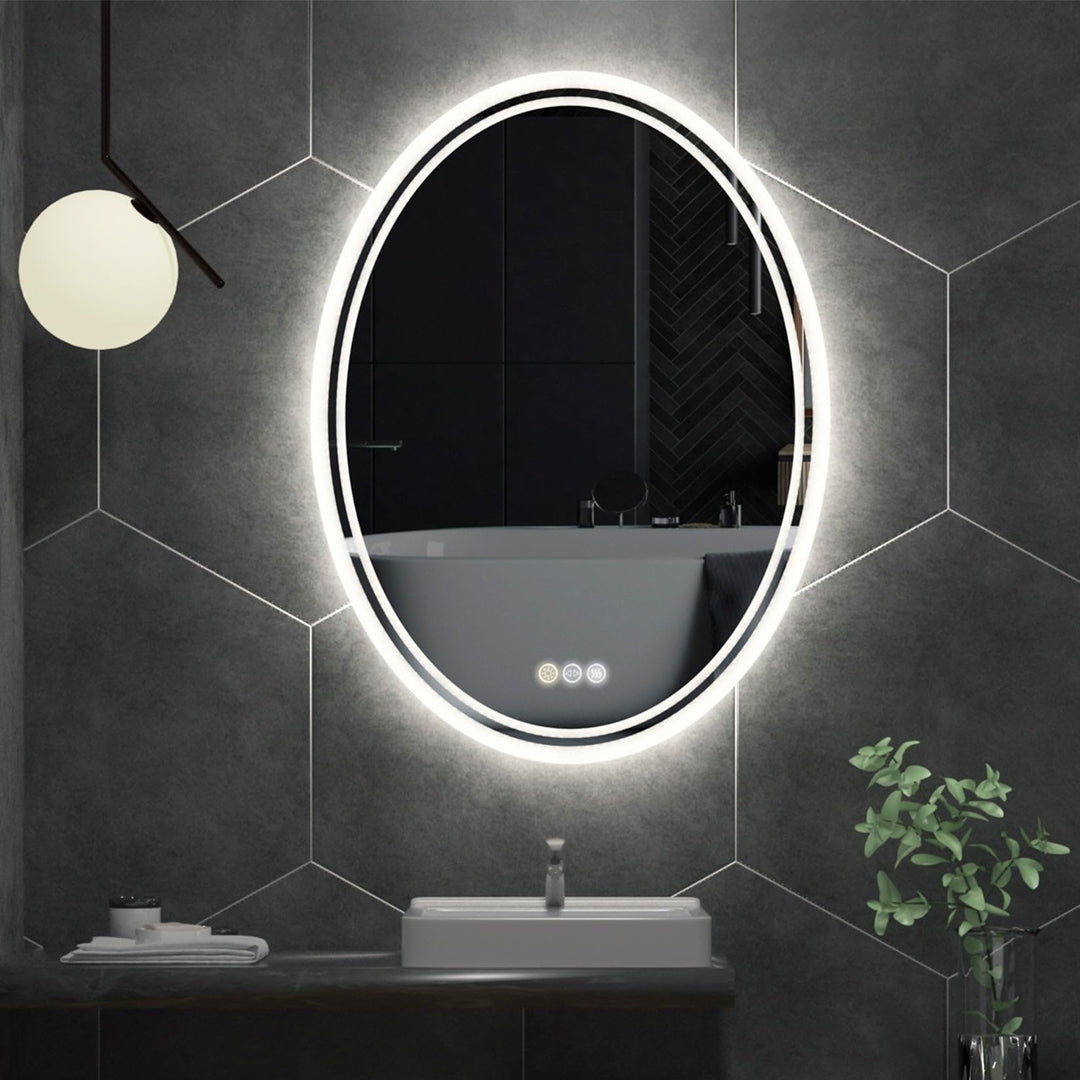 Modern Oval Led Touch Light Bathroom Mirror 24" X 32" Silver Classic