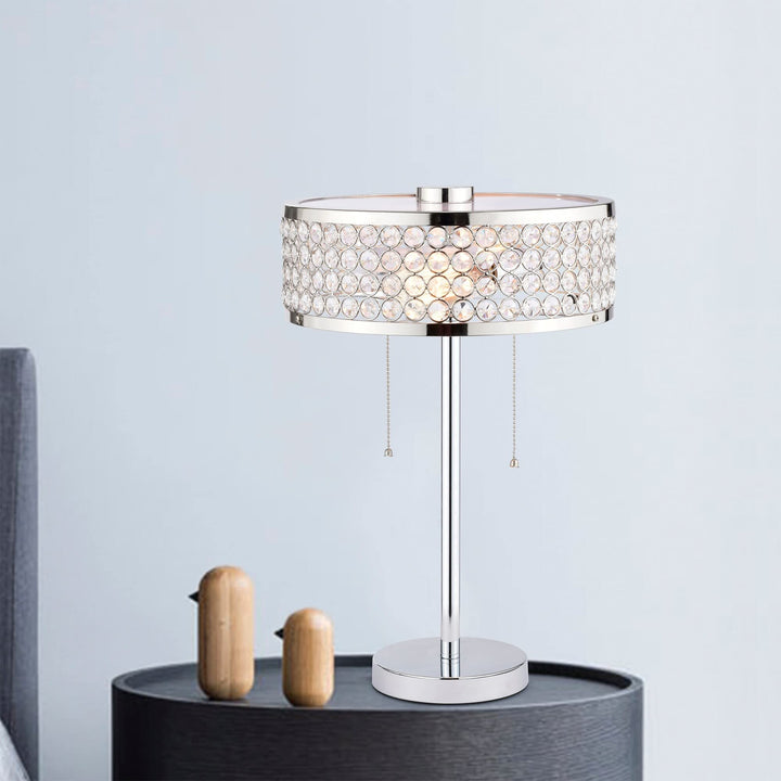 12 Inch Glam Crystal Pull Chains Table Lamp 2-Light Chrome Modern Contemporary