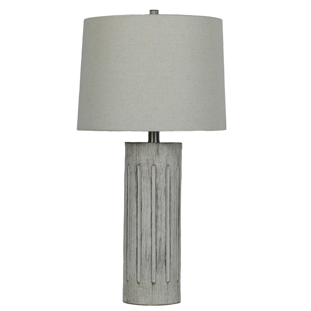 26" Rustic Scribed Column Table Lamp with Decorator Shade White Transitional