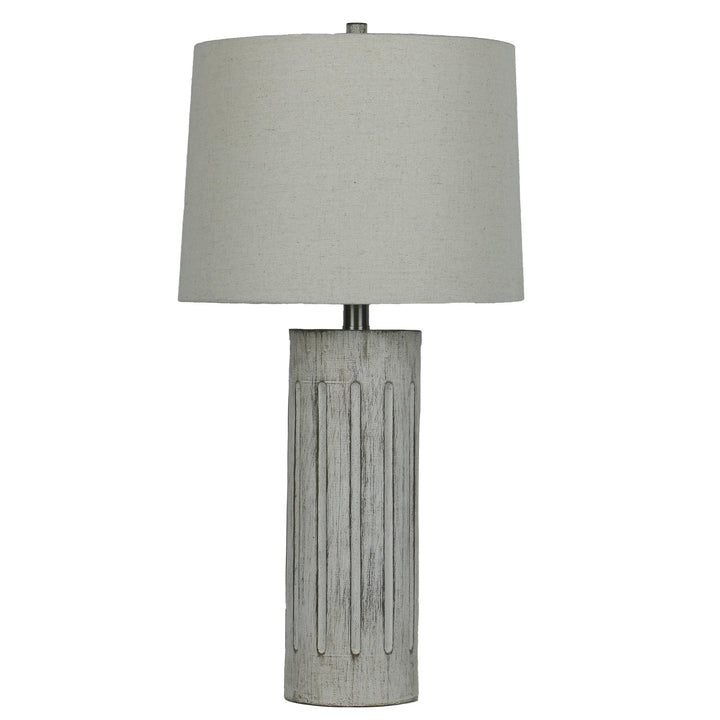 26" Rustic Scribed Column Table Lamp with Decorator Shade White Transitional