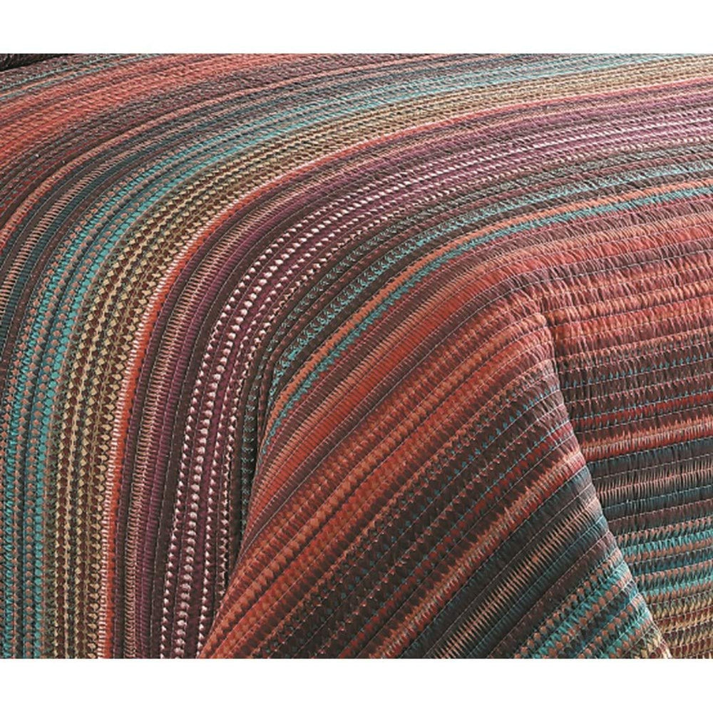 D&H 3 Piece Gem Tones Colorful Rainbow Stripes Quilt Full Queen Set Summer - Diamond Home USA