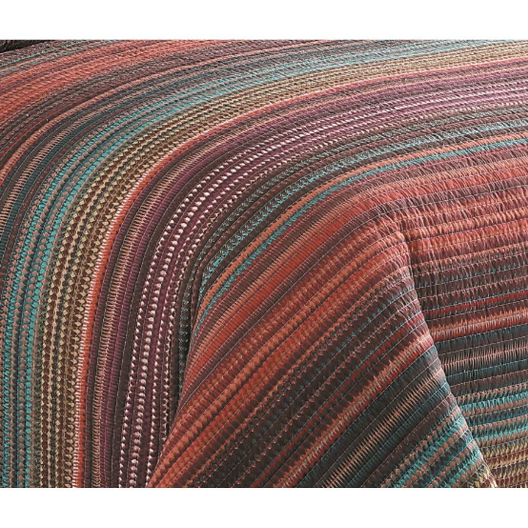 D&H 3 Piece Gem Tones Colorful Rainbow Stripes Quilt Full Queen Set Summer - Diamond Home USA