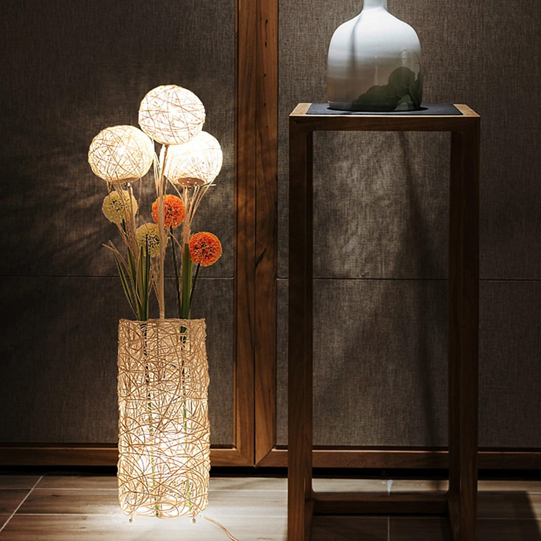 Rattan Led Floor Lamp with Flower Balls 42.9" Beige Mid-Century Modern Bulbs - Diamond Home USA