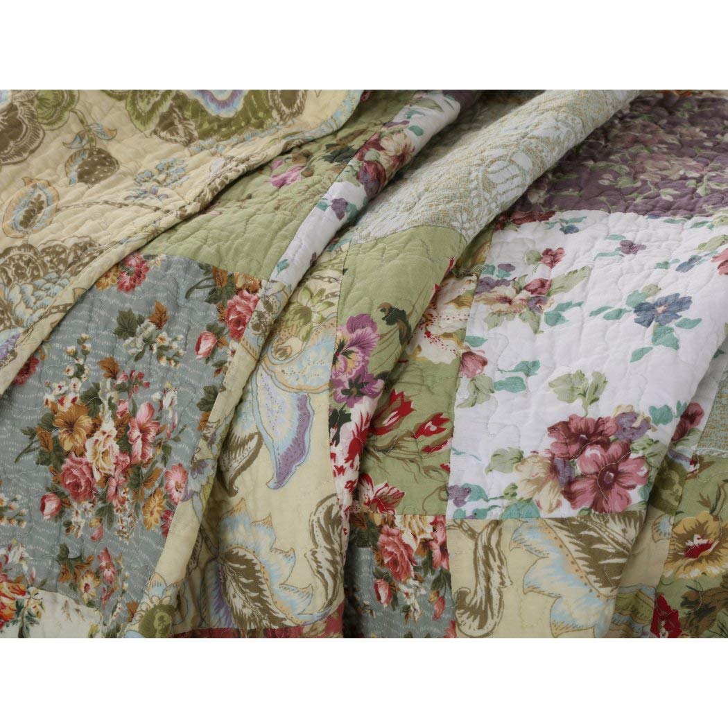 3 Piece Oversized Patchwork Bedspread Set Quilted French