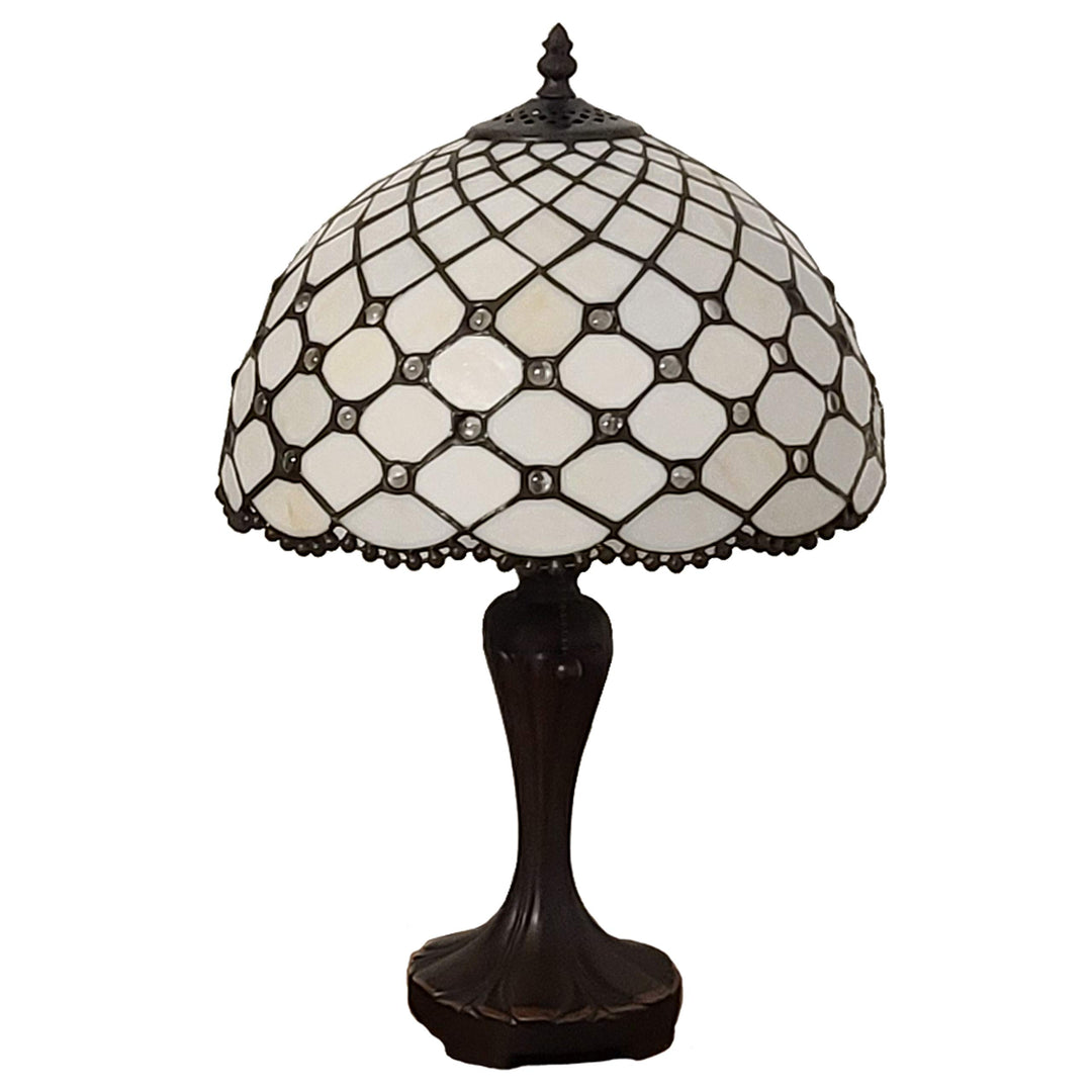 Tiffany Style Table Lamp Banker Jeweled Beaded 19" Tall Stained Glass White - Diamond Home USA