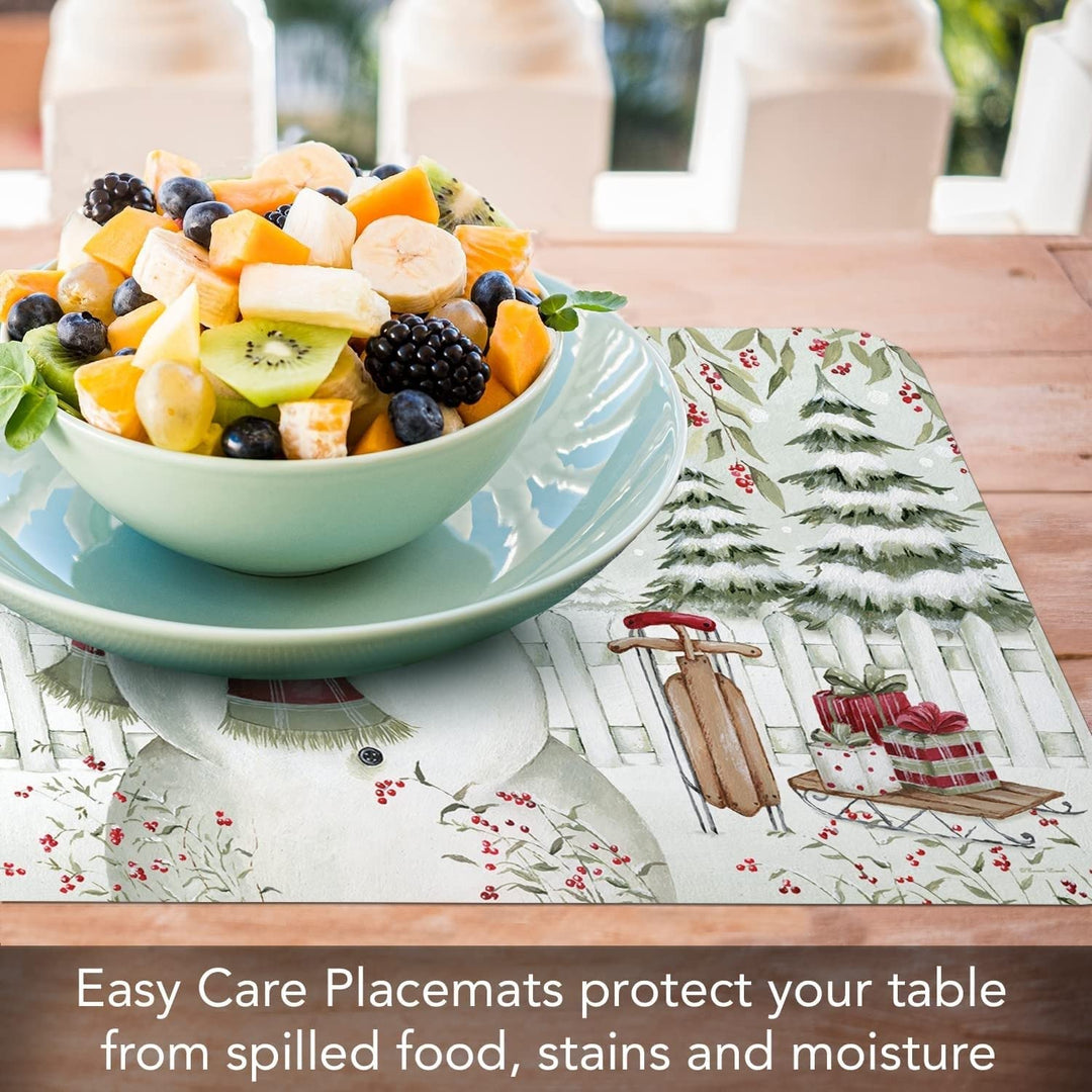 Brown Hat Snowman Reversible Easy Flexible Plastic Placemat 4 Pack Made in The - Diamond Home USA