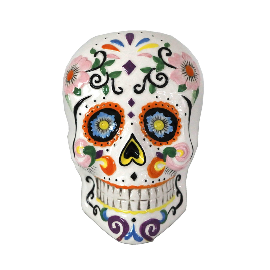 Day of The Dead Skull Planter Multi Color Ceramic Natural Finish Weather - Diamond Home USA