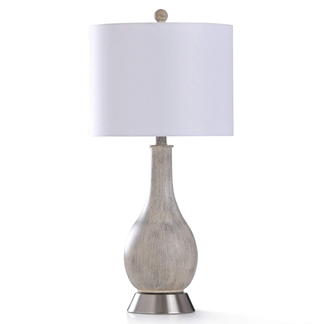 Aged Egg Shell Painted Base with A Brushed Steel Metal Table Lamp Transitional