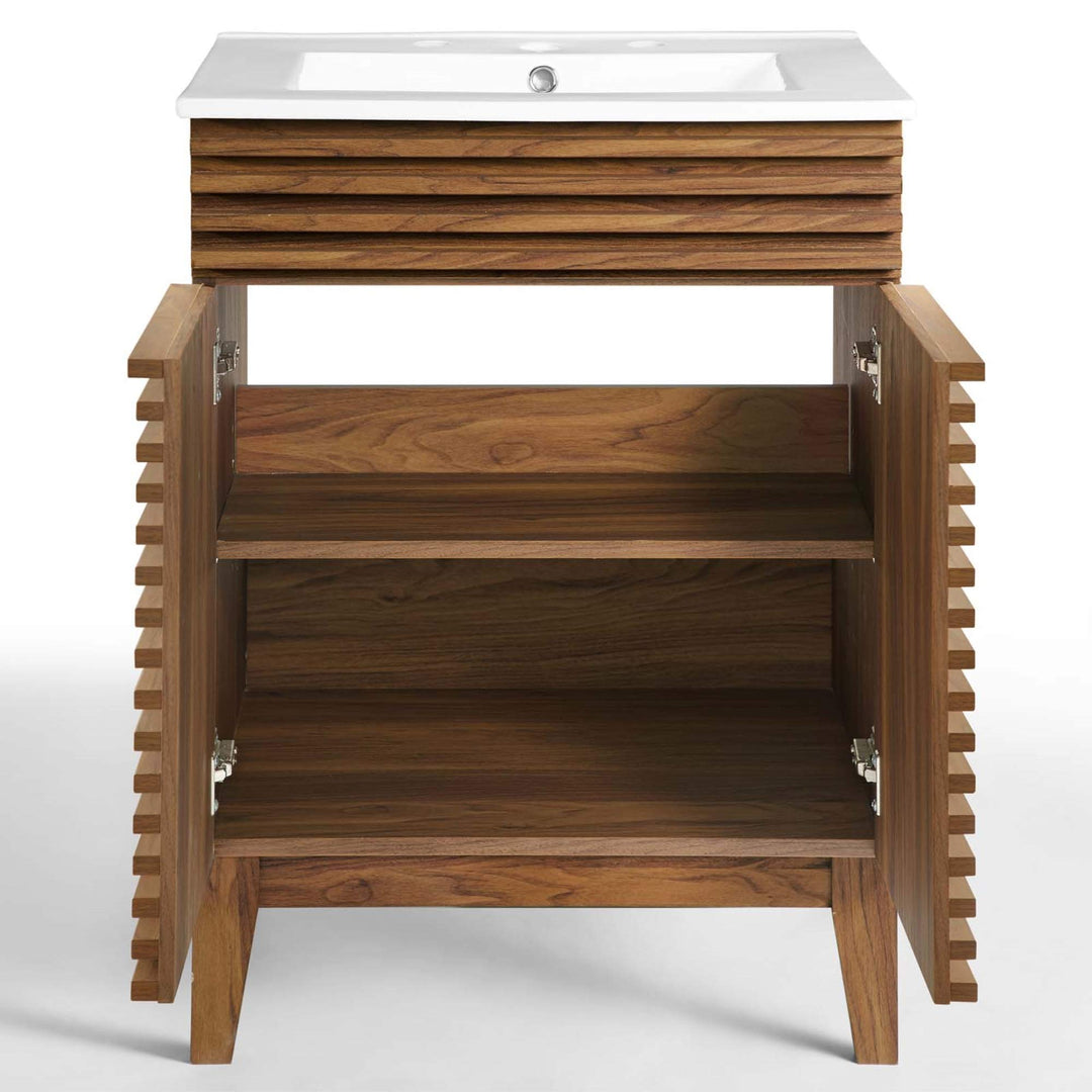 Modway Render Mid-Century Bathroom Vanity With Sink in Walnut White 24 Inch - Diamond Home USA