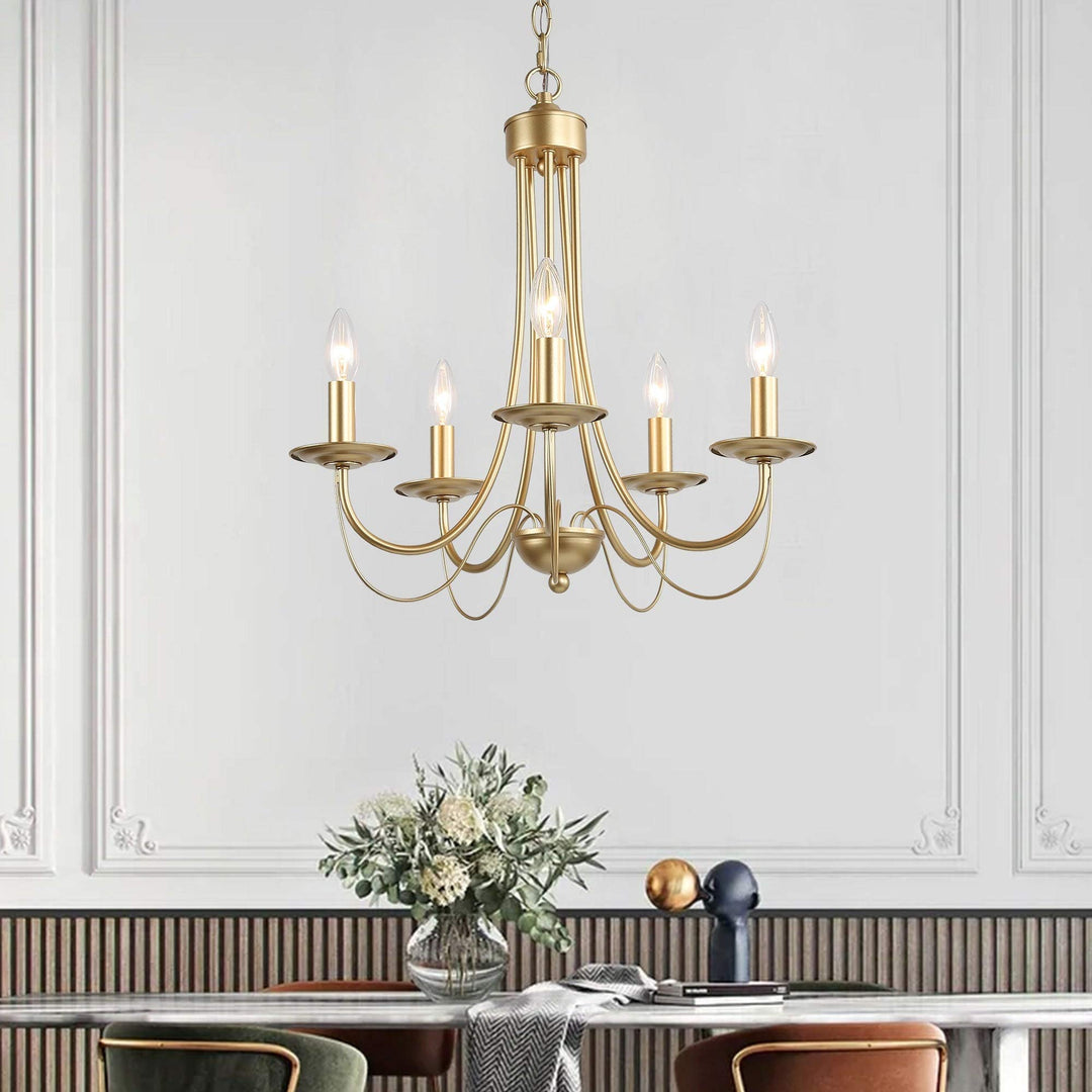 Gold 5-light French Candle Chandelier for Room Bedroom D18.5 X H23.5 Glam Modern - Diamond Home USA