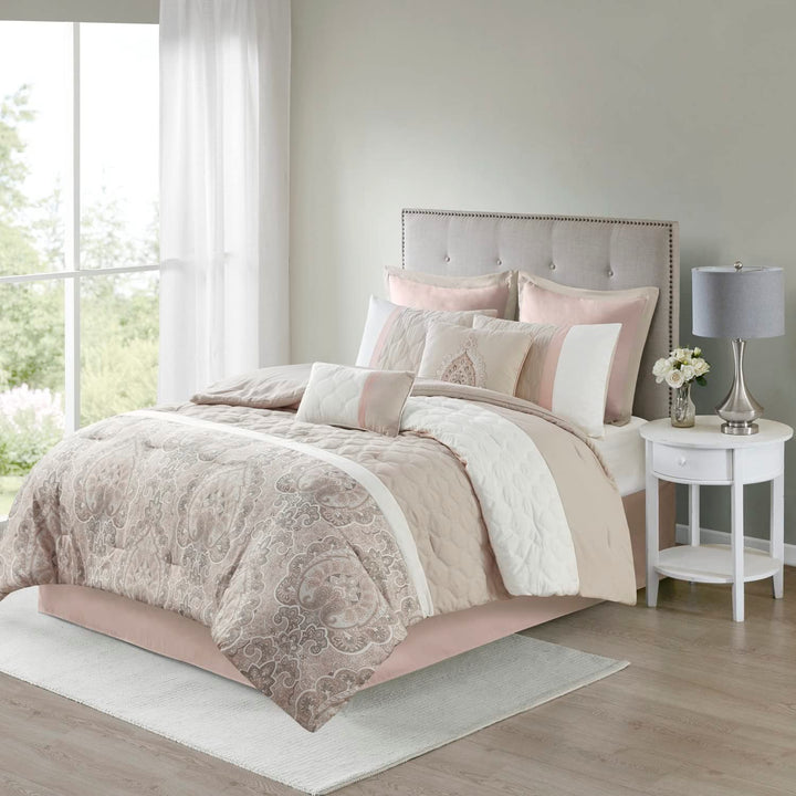 510 DESIGN Luxe Quilted Comforter Set Modern Transitional Design All Season Down Blush - King