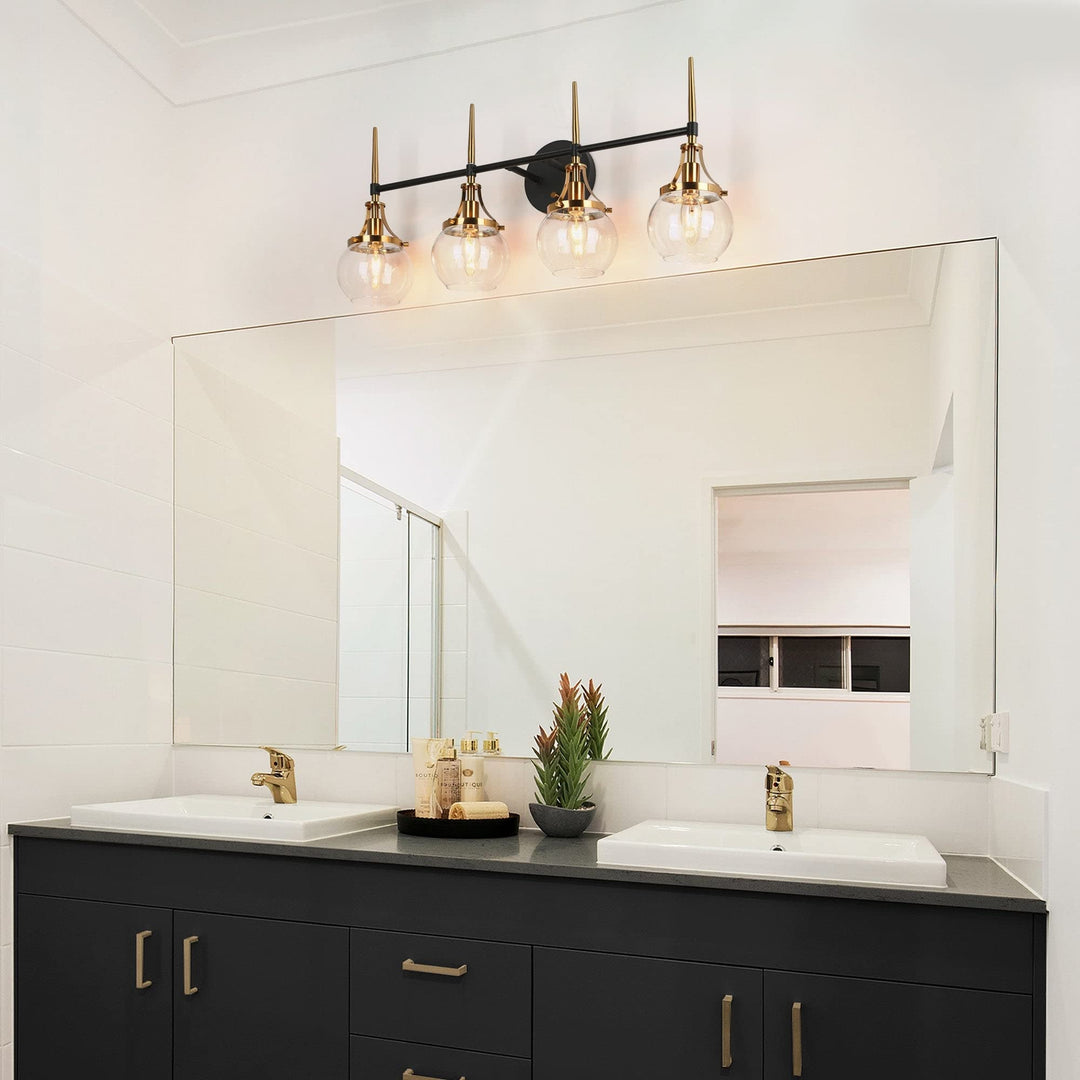 Modern Black Gold 4-Light Globe Glass Bathroom Vanity Lights Linear Wall Sconces - Diamond Home USA
