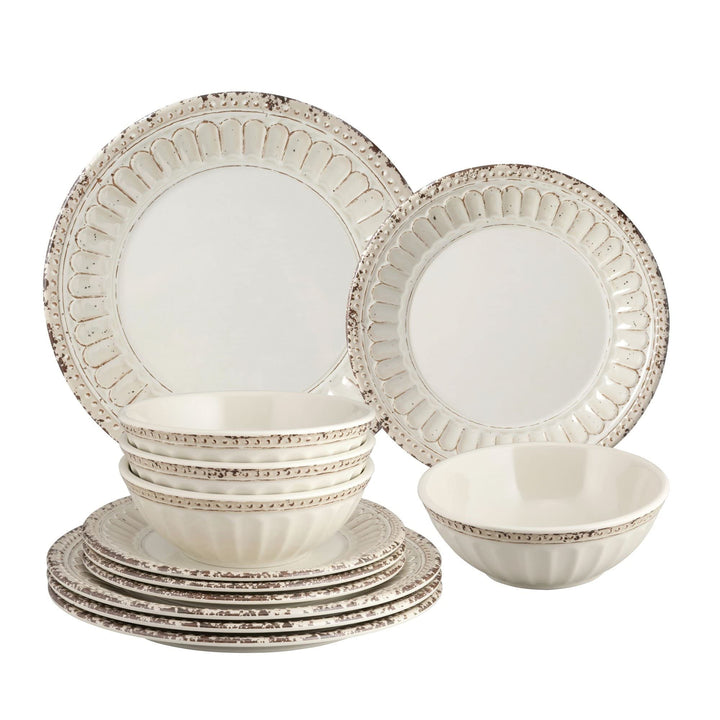 12-piece Dinnerware Set Sand White Solid Casual Round 12 Piece