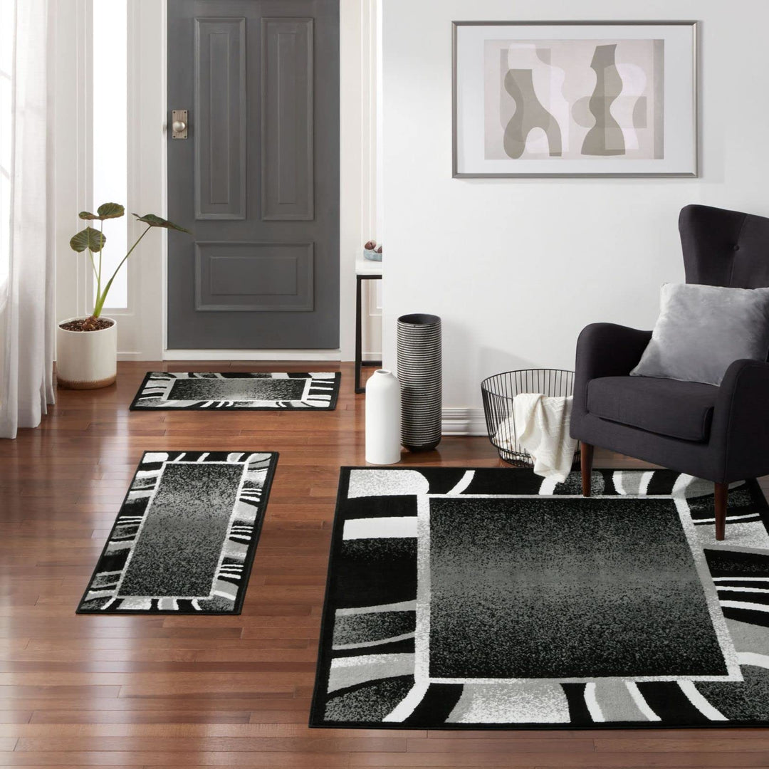 Home Dynamix Ariana Konya Contemporary Abstract Border Area Rug Black/Grey 3 Piece Set - Black/Gray - Diamond Home USA