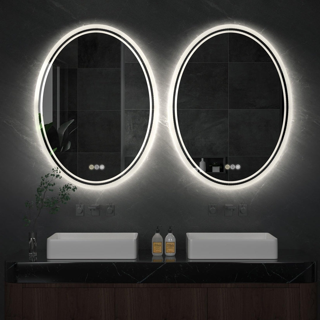 Modern Oval Led Touch Light Bathroom Mirror 24" X 32" Silver Classic - Diamond Home USA