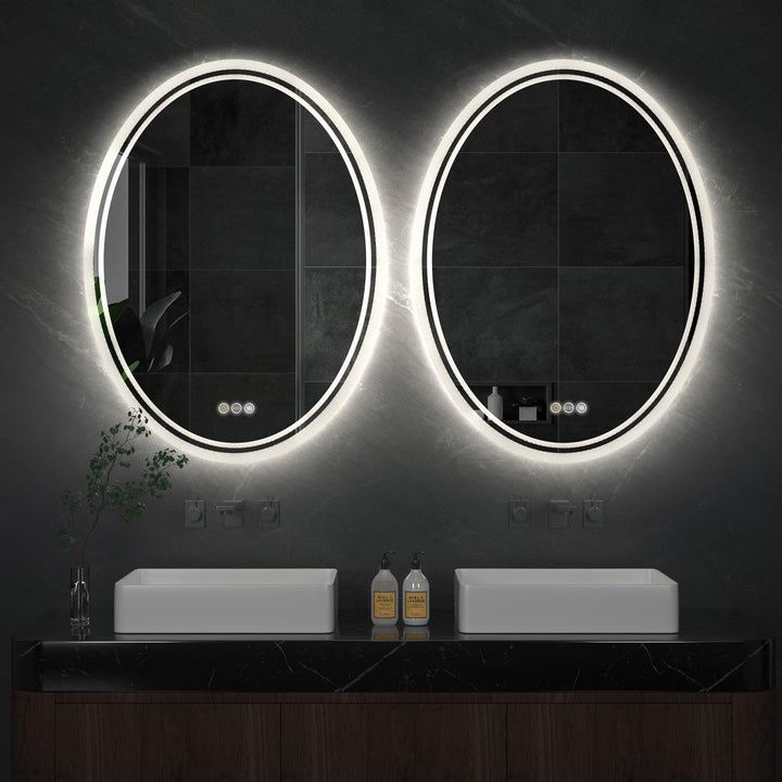 Modern Oval Led Touch Light Bathroom Mirror 24" X 32" Silver Classic - Diamond Home USA