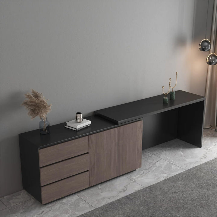 Home Office Expandable Desk with Drawer Dresser for Storage Black Brown Modern - Diamond Home USA