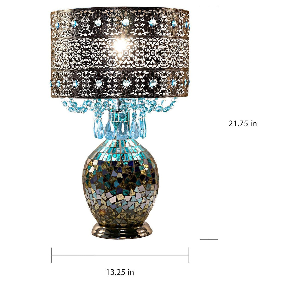 Poetic Wanderlust by Jeweled Metal Shade with Mosaic Base Table Lamp Blue Silver - Diamond Home USA
