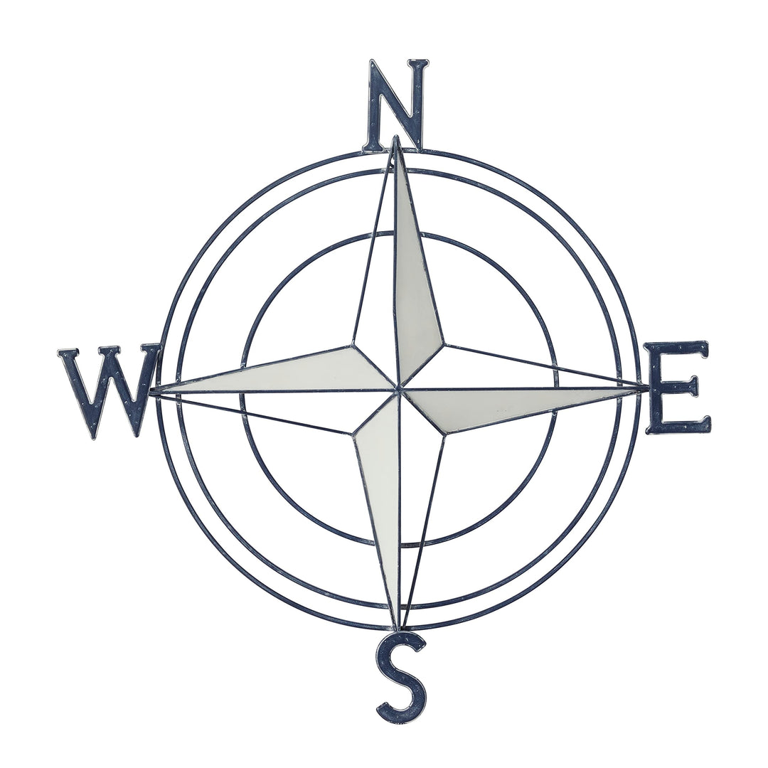 Dark Blue Metal Nautical Compass Wall Coastal Iron - Diamond Home USA