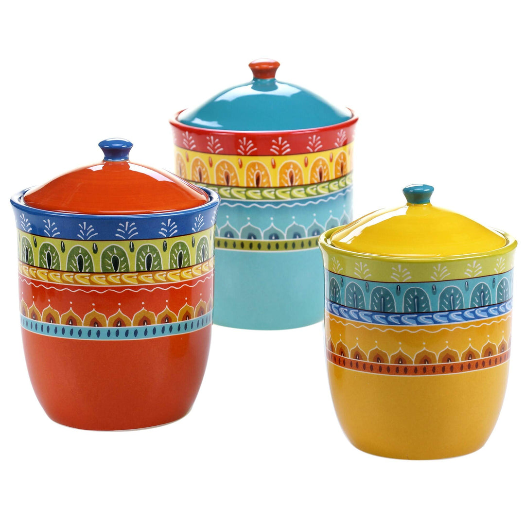 3-Piece Canister Set Blue Ceramic