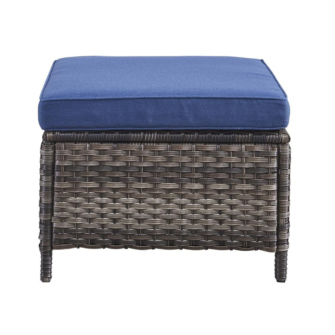 Outdoor Rattan Ottomans Wicker with Blue Cushion (Set of 2) Black Modern - Diamond Home USA