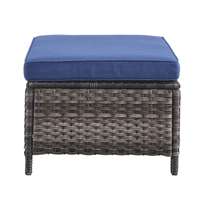 Outdoor Rattan Ottomans Wicker with Blue Cushion (Set of 2) Black Modern - Diamond Home USA
