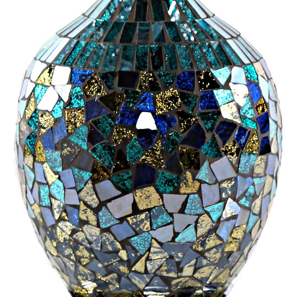 Poetic Wanderlust by Jeweled Metal Shade with Mosaic Base Table Lamp Blue Silver - Diamond Home USA