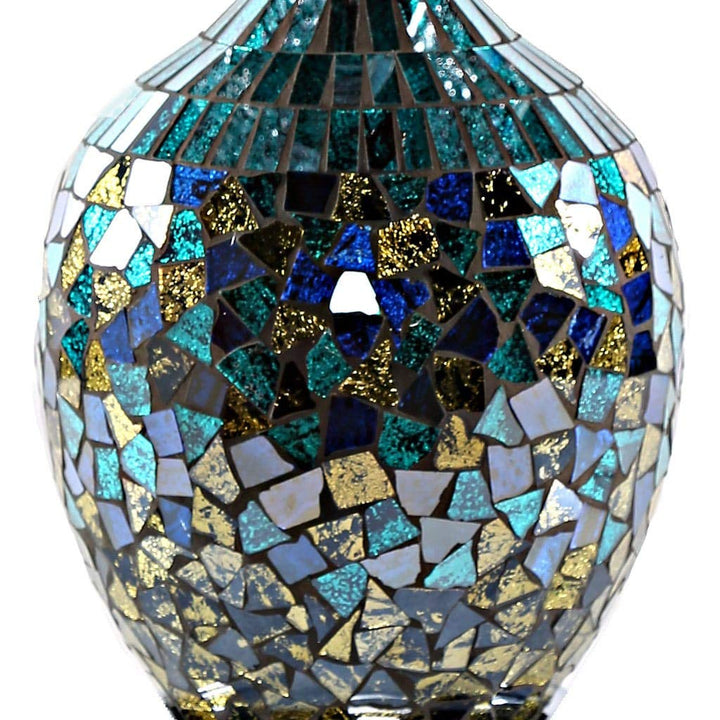 Poetic Wanderlust by Jeweled Metal Shade with Mosaic Base Table Lamp Blue Silver - Diamond Home USA