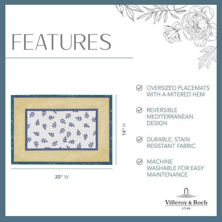 Villeroy and Boch Switch 3 Reversible Cotton Bordered Placemats 14 Inches by - Diamond Home USA