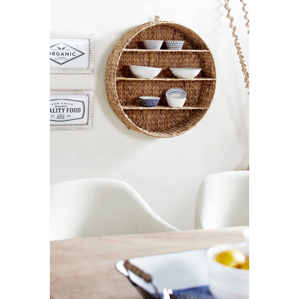 Large Round Water Wicker Hanging Shelf Natural Color 24" X 24 24round Brown Wood - Diamond Home USA