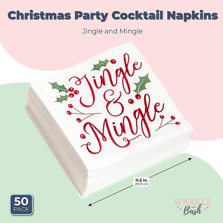 Christmas Cocktail Napkins Jingle and Mingle Holiday rty Supplies (5 X 5 50 - Diamond Home USA
