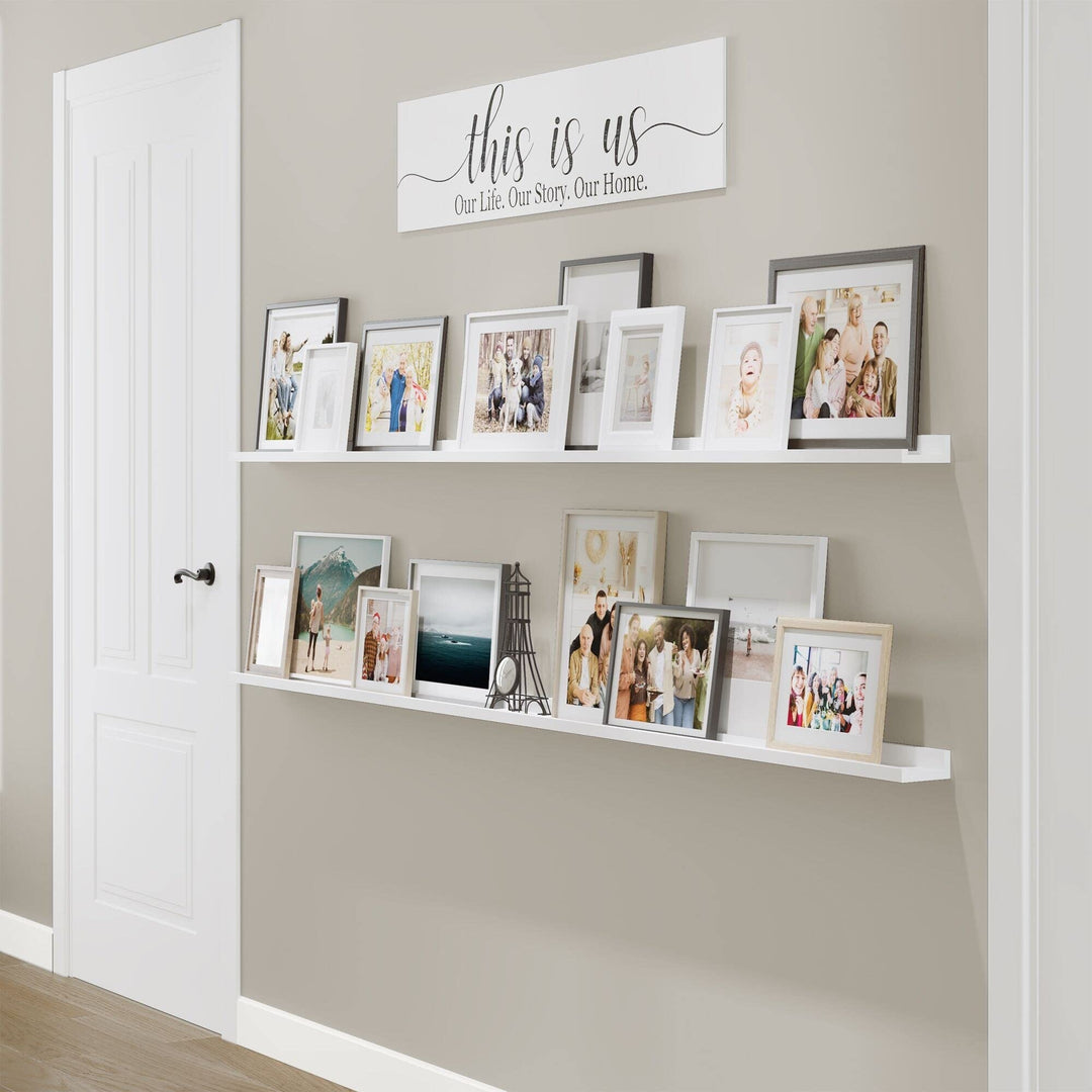 Denver Picture Ledges Photo Display Shelves for Wall 84" White Set of 2 MDF - Diamond Home USA