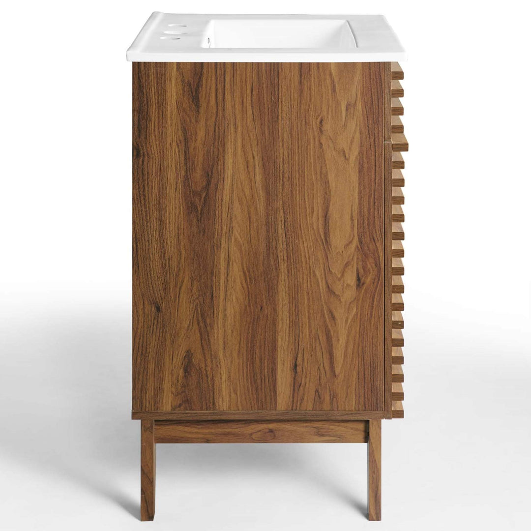 Modway Render Mid-Century Bathroom Vanity With Sink in Walnut White 24 Inch - Diamond Home USA