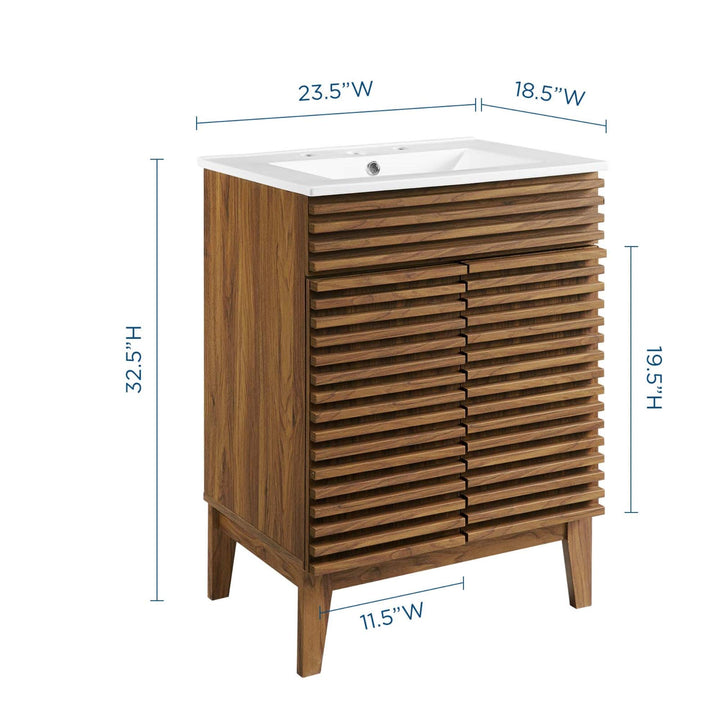 Modway Render Mid-Century Bathroom Vanity With Sink in Walnut White 24 Inch - Diamond Home USA