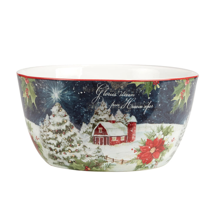 Deep Serving Bowl Oz. Blue Multi Color White Holiday Casual Farmhouse Round 1