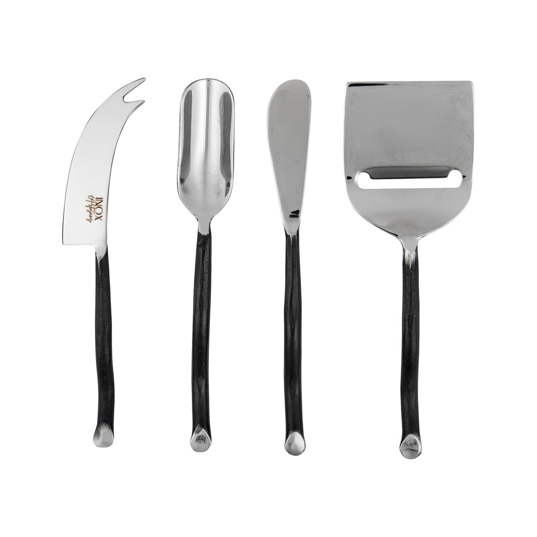 Twig Design Burnt Black Cheese Tools 4 Pcs. Set Stainless Steel Piece Handmade - Diamond Home USA