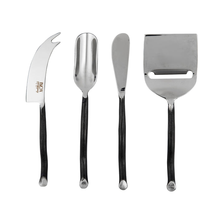 Twig Design Burnt Black Cheese Tools 4 Pcs. Set Stainless Steel Piece Handmade - Diamond Home USA