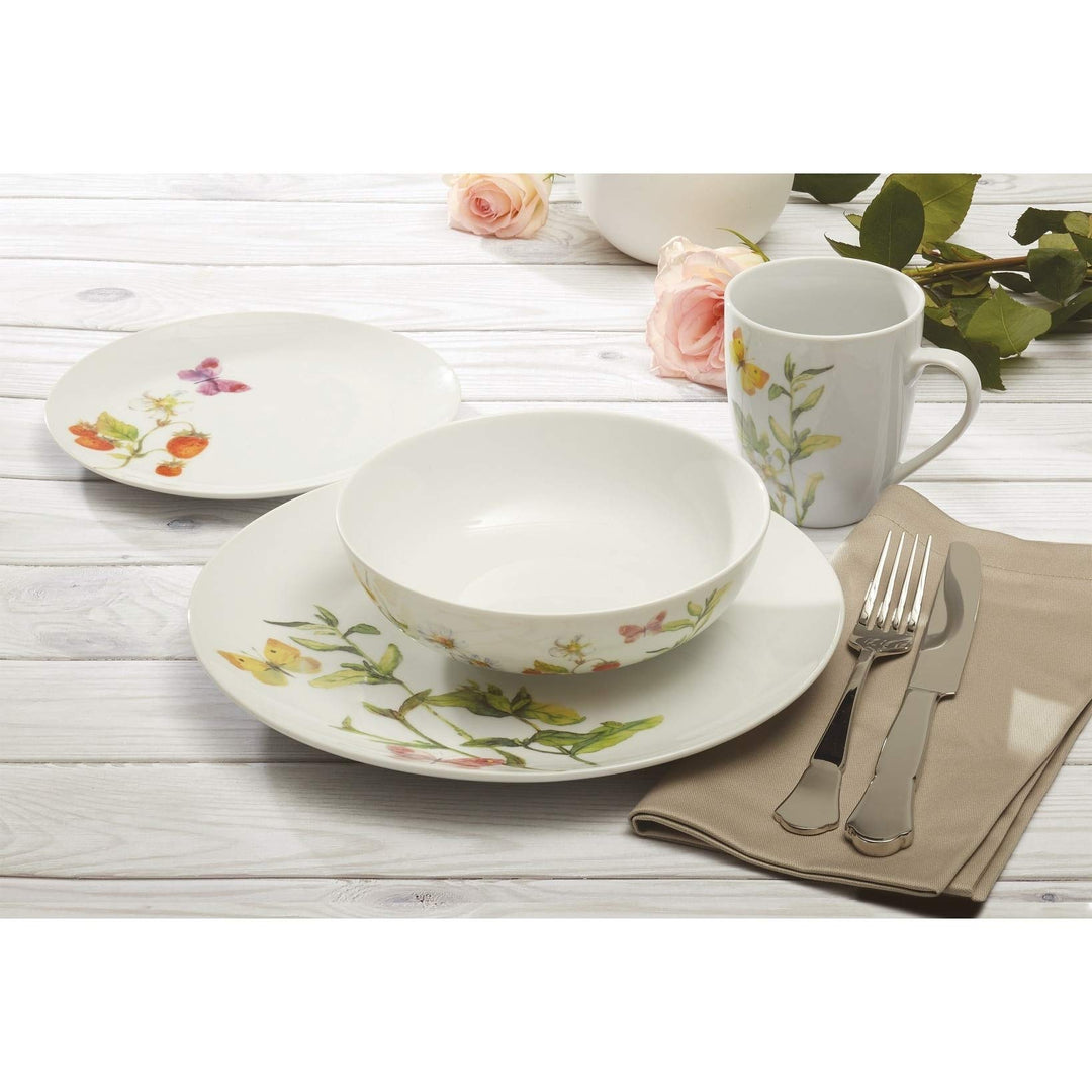 Dinnerset 16pcs Botanical Butterflies White Solid Formal Traditional Round